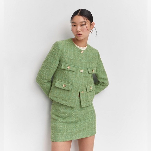 NWT Mango MNG Tweed Mini Skirt Green sz XL - Picture 4 of 10